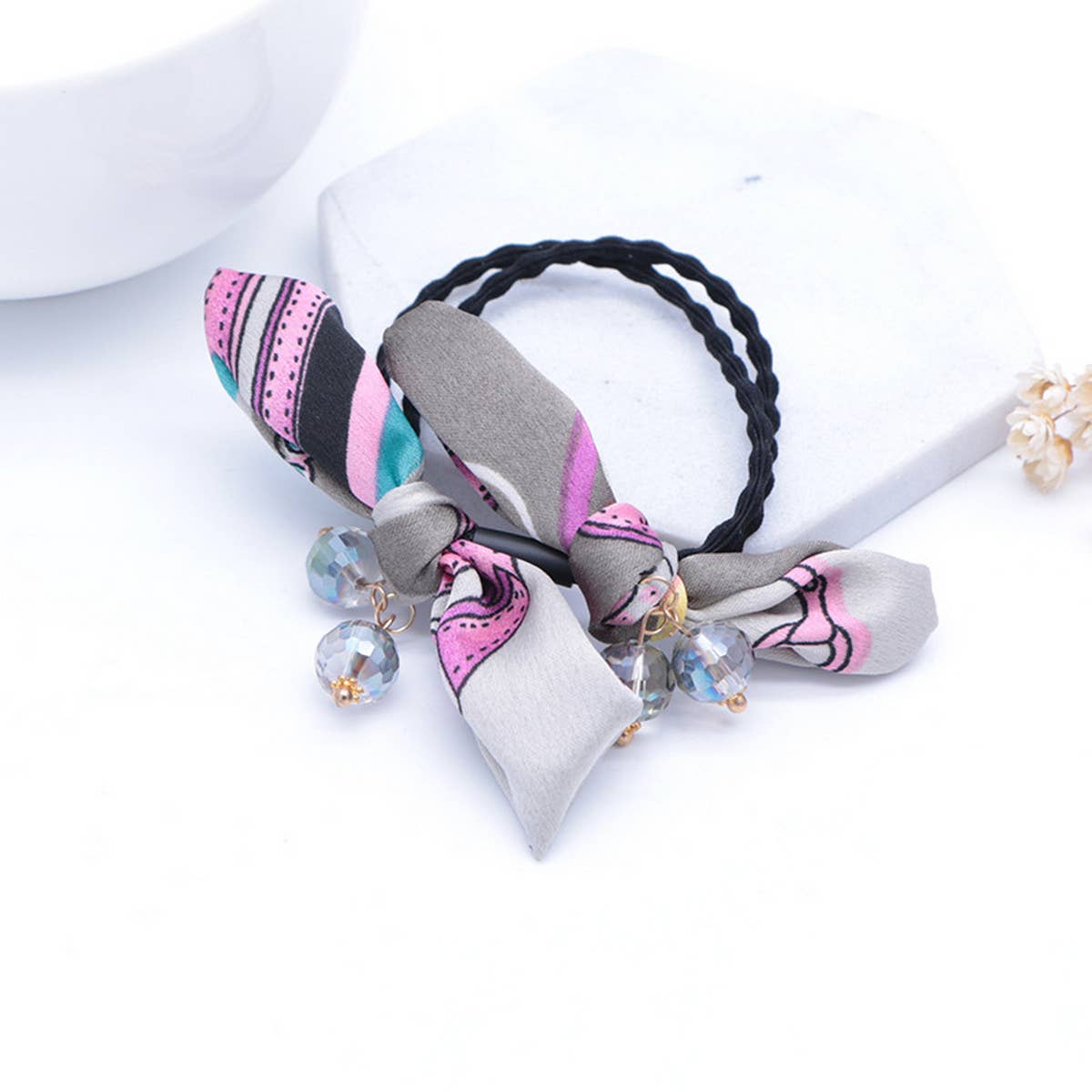 SIMPLE PEARL BOW HAIR TIE_CWAHA1074