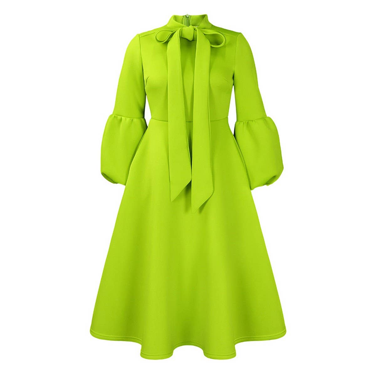 LANTERN SLEEVE HIGH WAIST BOW OVERSIZED DRESS_CWDMD3664