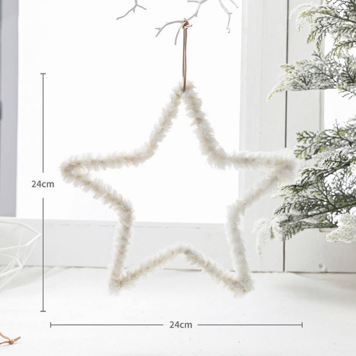 FIVE POINTED STAR PLUSH FEATHER XMAS HANGING DECOR_CWMM9797