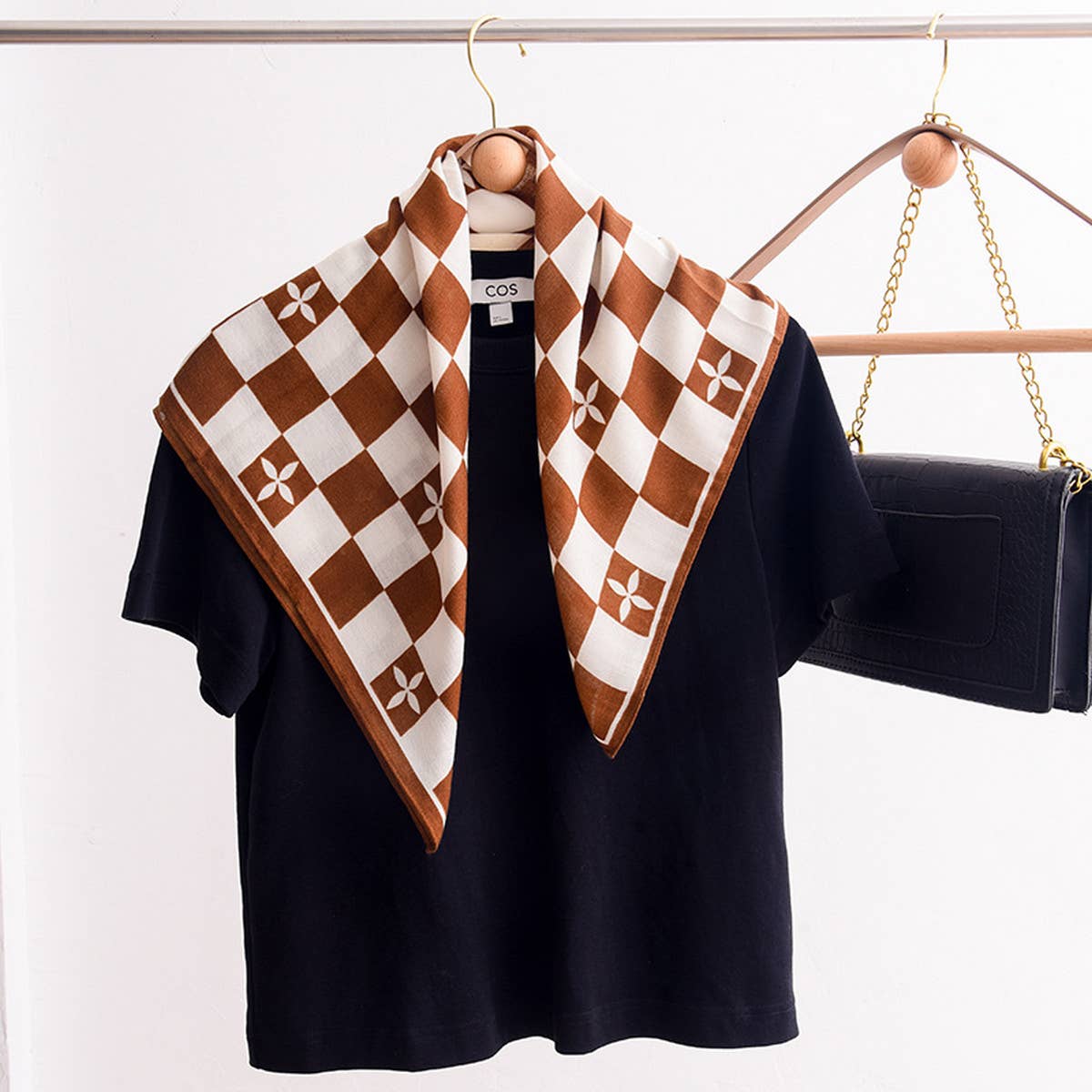 Cwasc2405_Fashion Checkerboard Silk Scarf Simple Silk Scarf