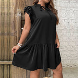 CHIC RUFFLE NECKLINE TIE WAIST VACATION DRESS_CWDMD6059