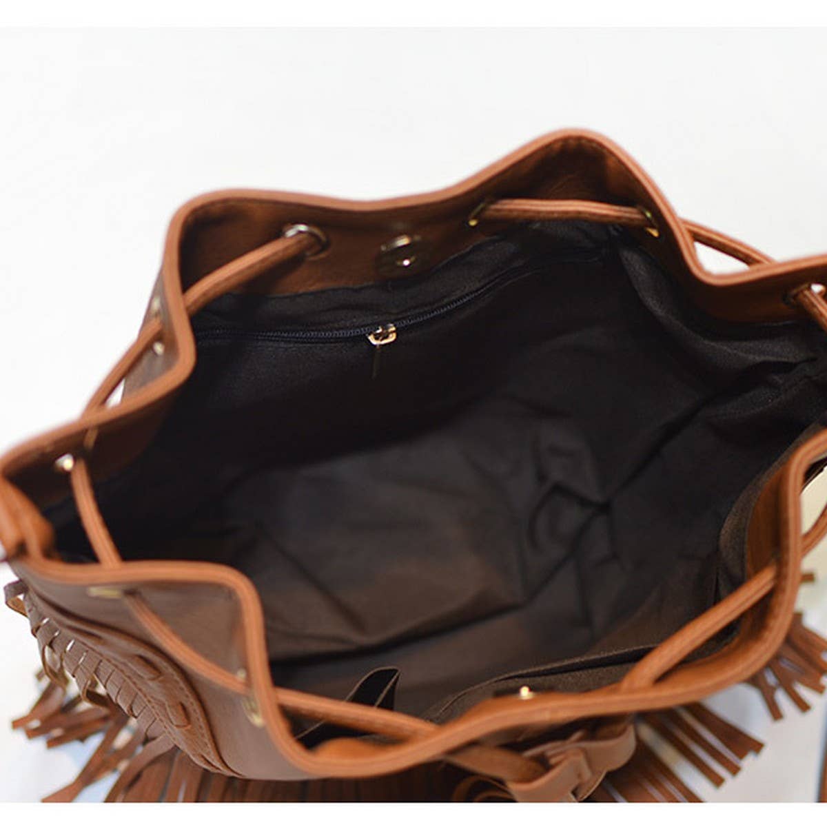 Cwab4539_Drawstring Handmade Tassel Bucket Shoulder Bag