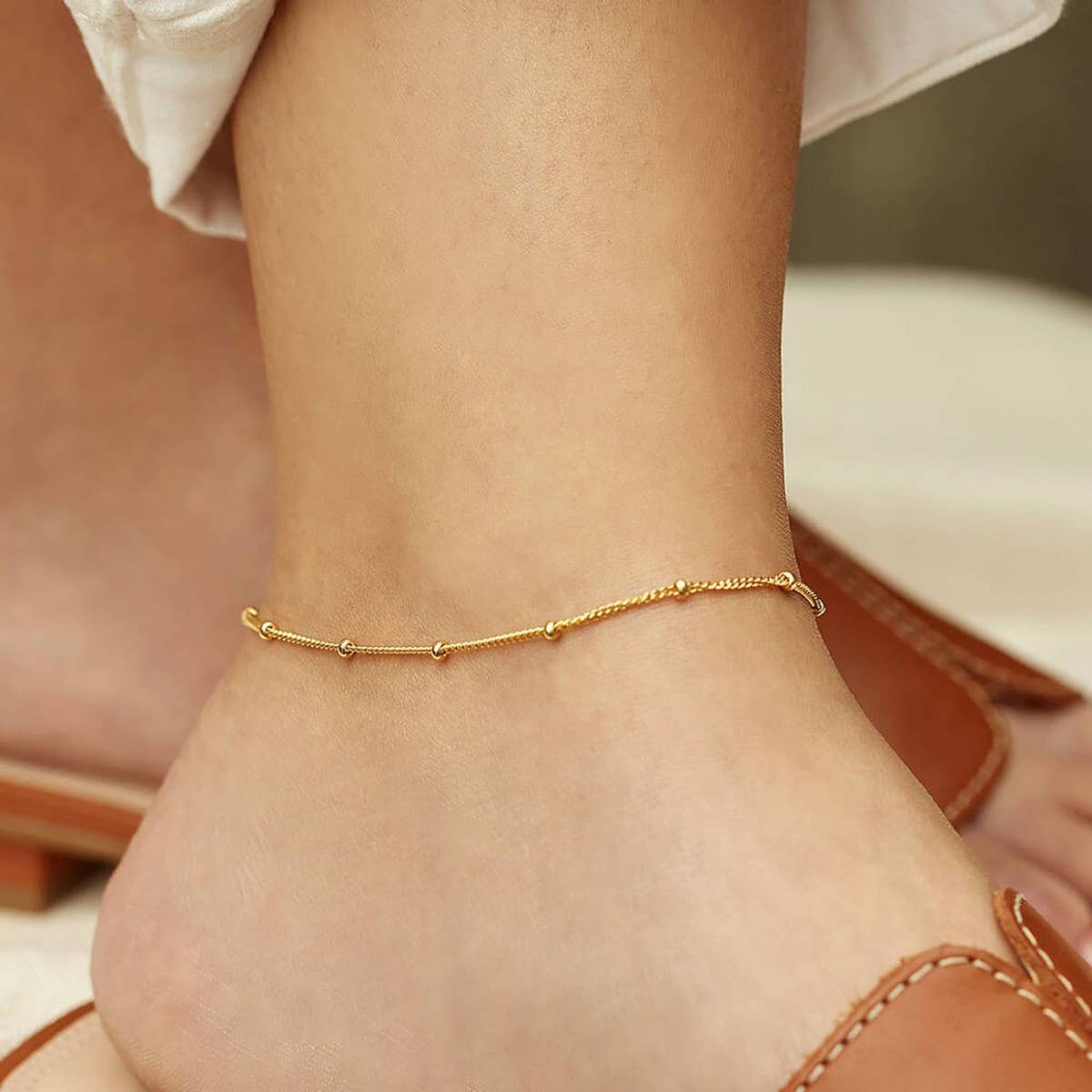 18K GOLD BEADED CHAIN ANKLET NON TARNISH_CWAJE4630