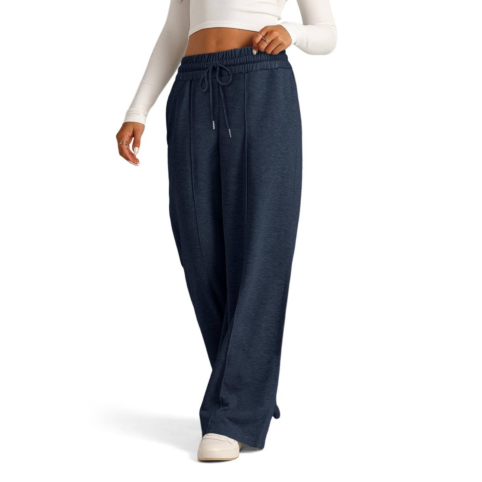 Tethered Solid Color Waist Fashion Wide Leg Pants