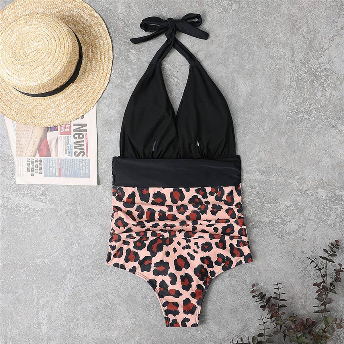 Womens Halter Backless One-Piece Swimsuit