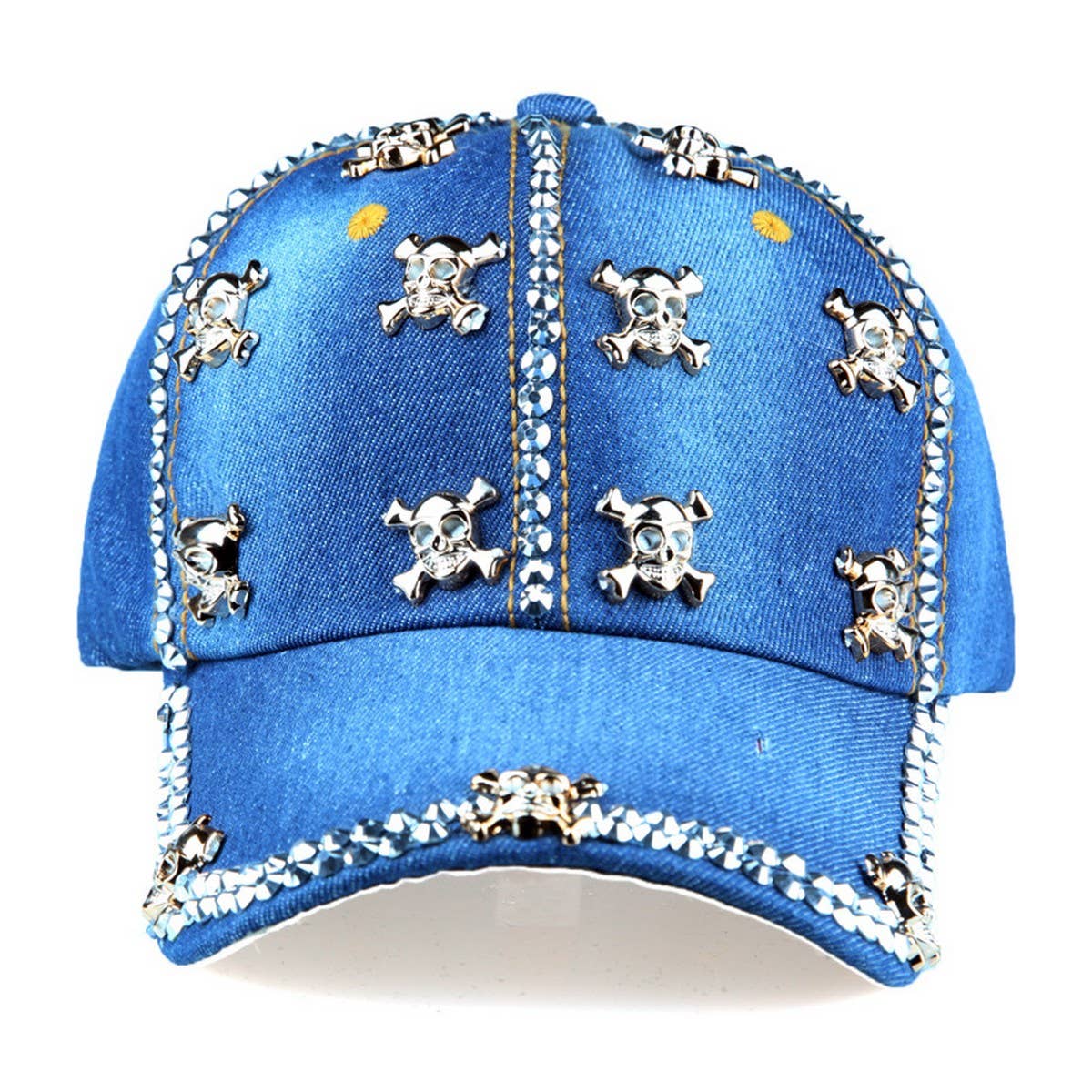 RHINESTONE SKULL DENIM BASEBALL CAP SUN HAT_CWAH1069