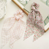 SMALL FRESH FLORAL PLAID RIBBON HAIR TIE_CWAHA1084