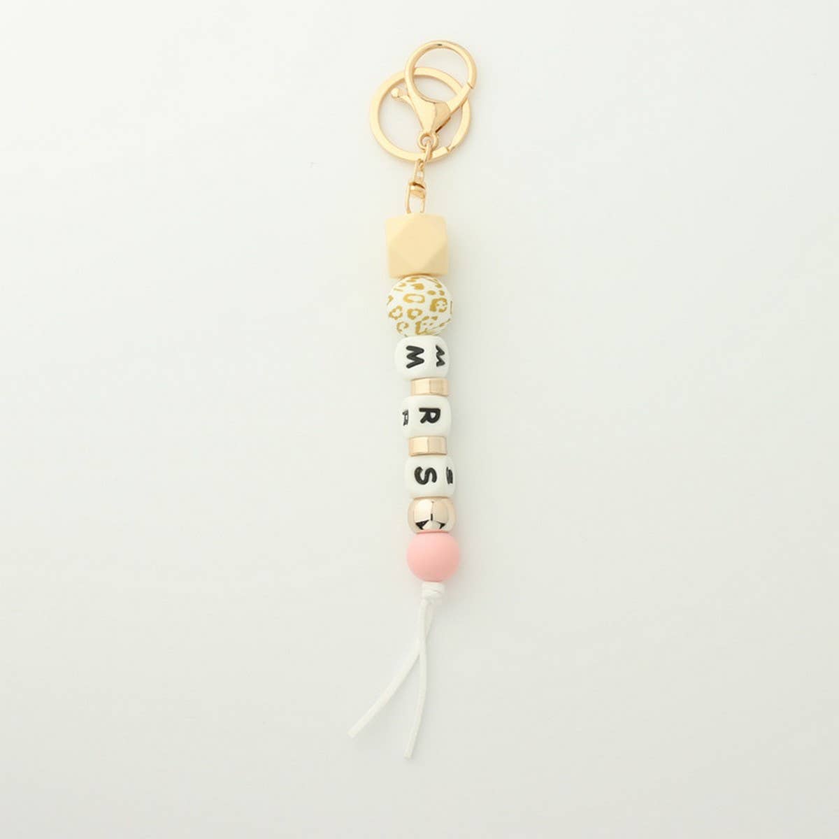 SILICONE BEAD KEYCHAIN WITH LETTER AND WOODEN DISC_CWAB5104