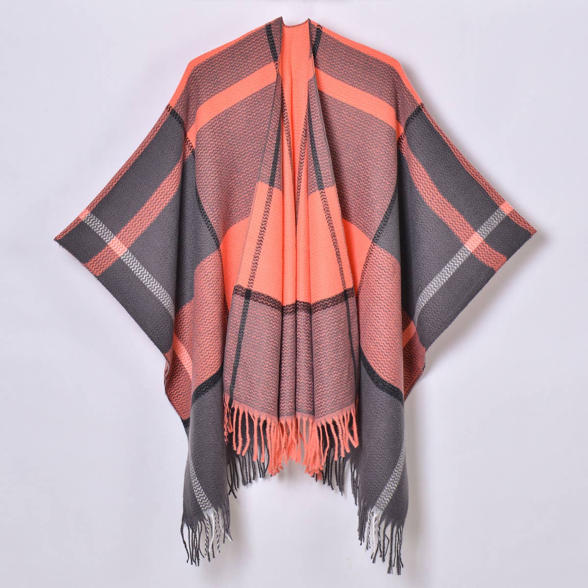 Women Thickened Tassel Pinstripe Shawl Cape_Cwasc0940