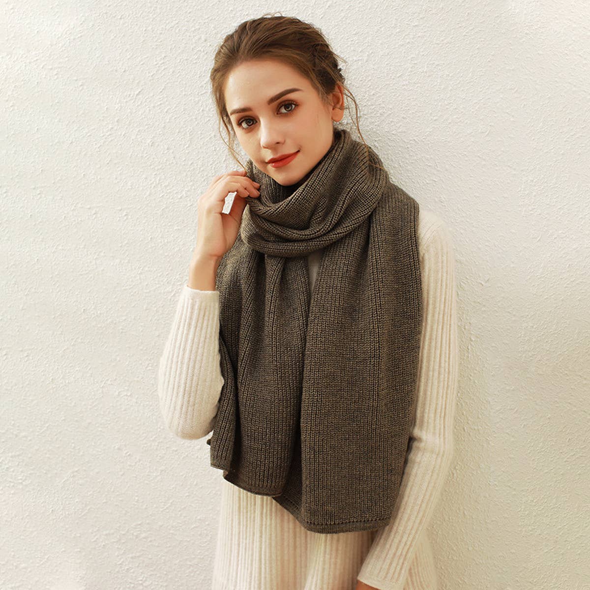 SOLID KNIT FAUX CASHMERE SCARF FOR WOMEN_CWASC0334