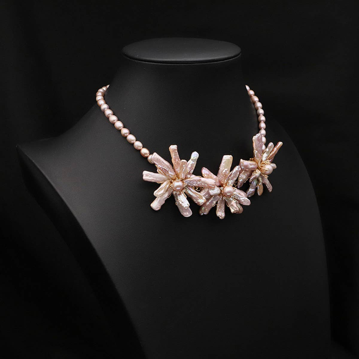 NATURAL PEARL PINK PURPLE FLOWER NECKLACE_CWAJE3828