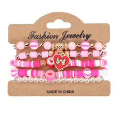 Cwaje05693_Valentine Heart Crystal Beaded Elastic Bracelet