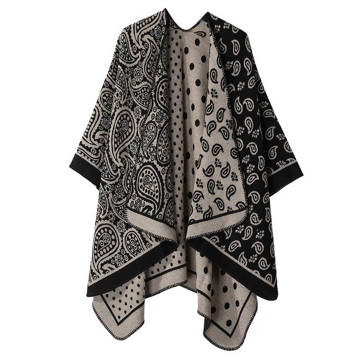 DOUBLE SIDED SLIT SHAWL COLORBLOCK SCARF CAPE_CWASC2175