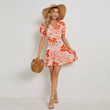 V-Neck Printed Waist Skirt Dress