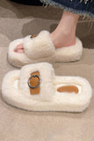 BUCKLE DECOR CRISS CROSS FLUFFY BEDROOM SLIPPERS_CWSHS0224