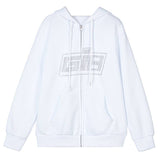 Solid Color Hoodie With Zipper And Diamond Short