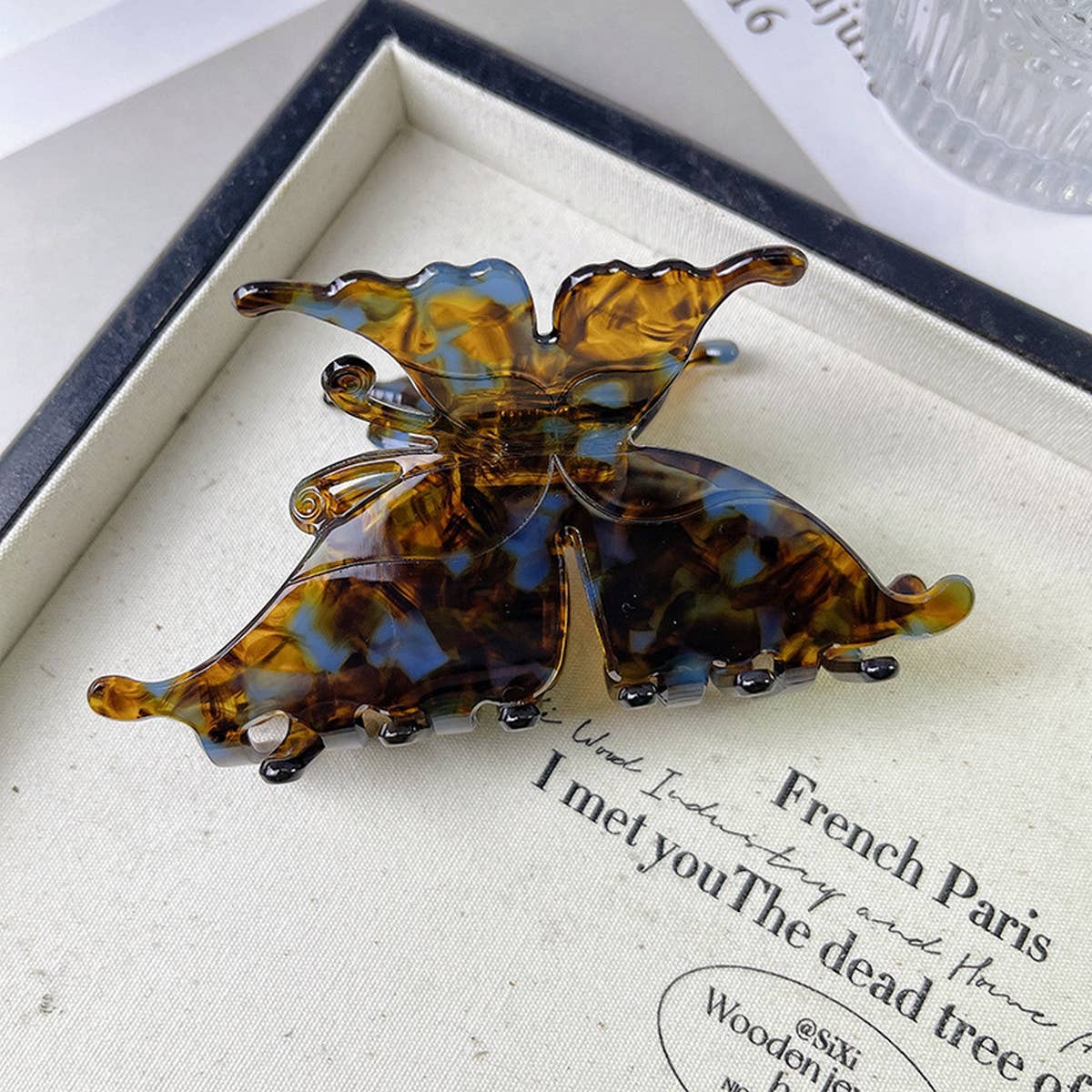 Vintage 3D Butterfly Hair Claw French Acetate Clip_Cwaha1335