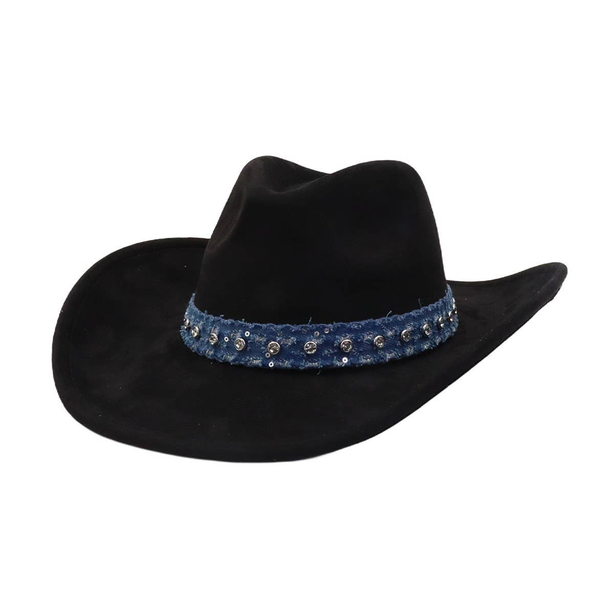 Unisex Suede Cowboy Hat With Leather Belt Detail_Cwah04494
