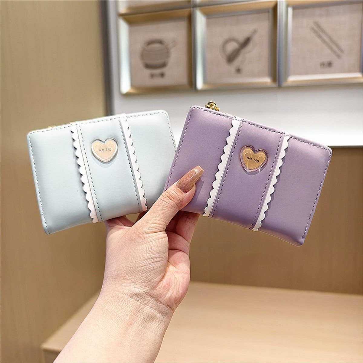 New Solid Color Heart Lace 2-Fold Wallet_Cwab06267