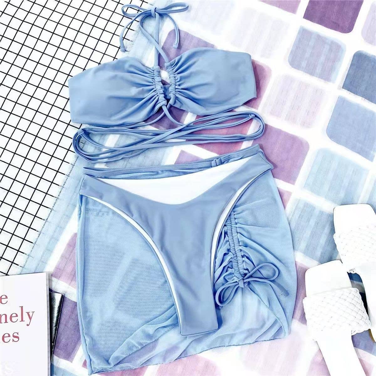 SOLID COLOR BANDAGE BIKINI SEXY WOMENS SWIMWEAR_CWMW0167