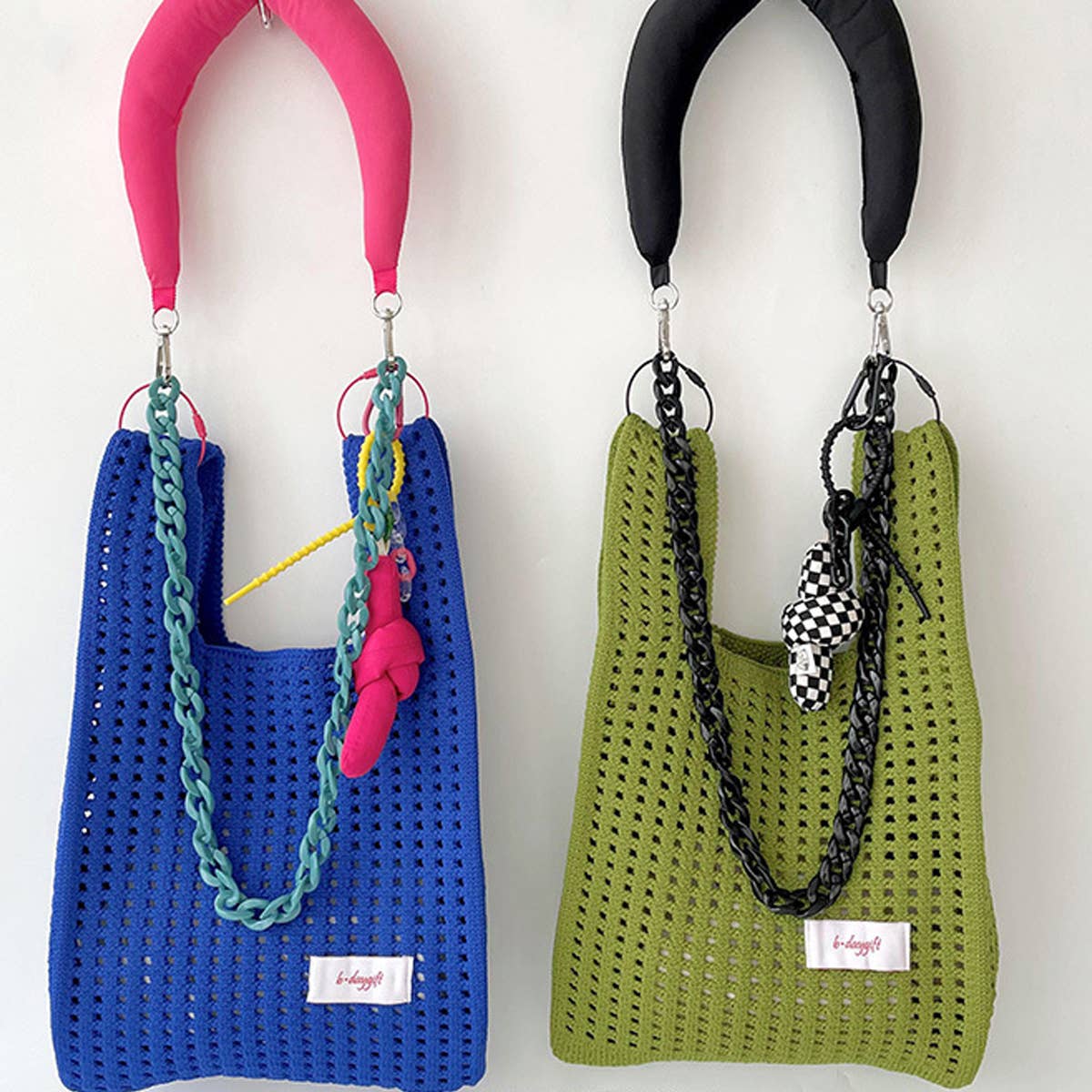 SOLID COLOR KNITTED HOLLOW SHOULDER BAG HANDBAG_CWAB1496