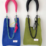 SOLID COLOR KNITTED HOLLOW SHOULDER BAG HANDBAG_CWAB1496