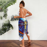 BUTTERFLY PRINT BEACH COVER UP DRESS ASYMMETRICAL_CWBLS0476