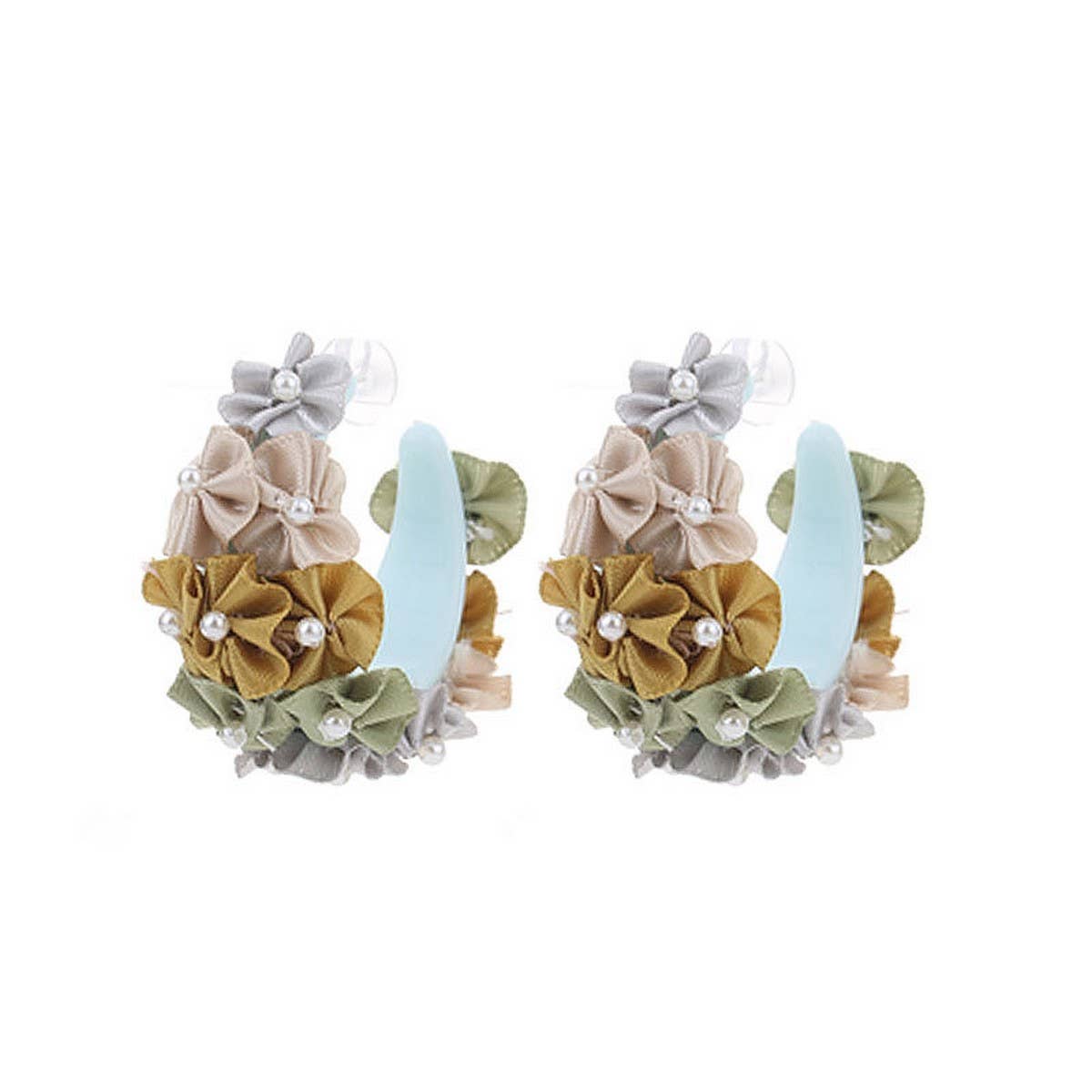 HANDMADE FABRIC FLOWER C HOOP EARRINGS FRESH STYLE_CWMM6280