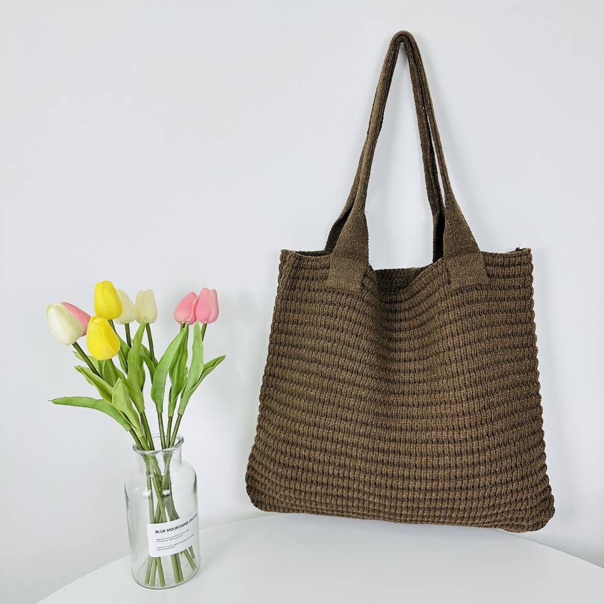 Cwab4574_Solid Color Large Capacity Knitted Shoulder Bag