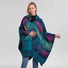 Vintage Jacquard Warm Scarf Slit Hooded Cape_Cwasc2268