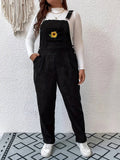 Sunflower Embroidery Corduroy Casual Overalls