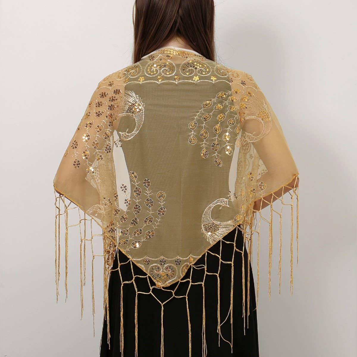ETHNIC CLASSIC PEACOCK TASSEL TRIANGLE SHAWL_CWMM1998
