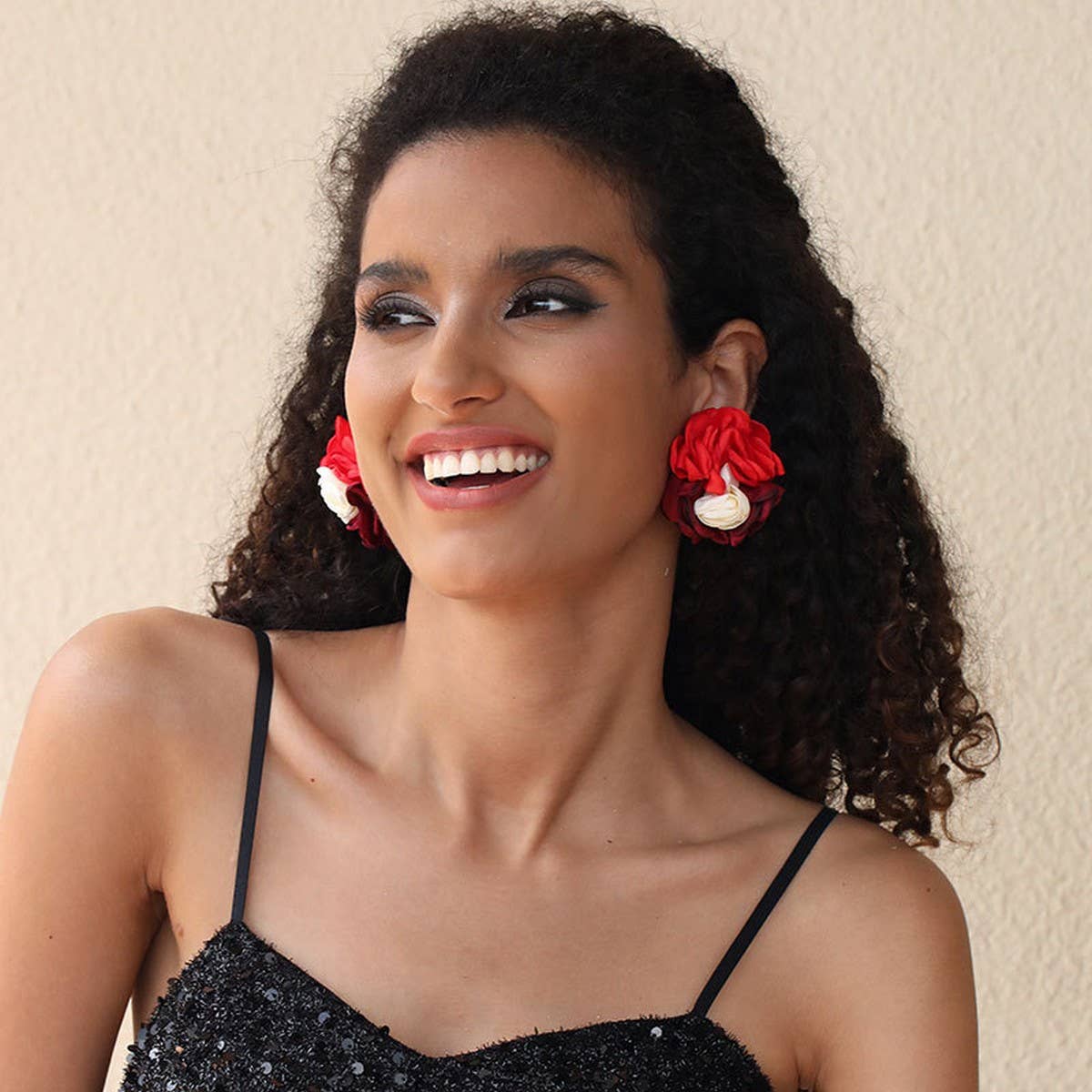 COLORBLOCK FABRIC FLOWER STUD TRENDY EARRINGS_CWMM6182