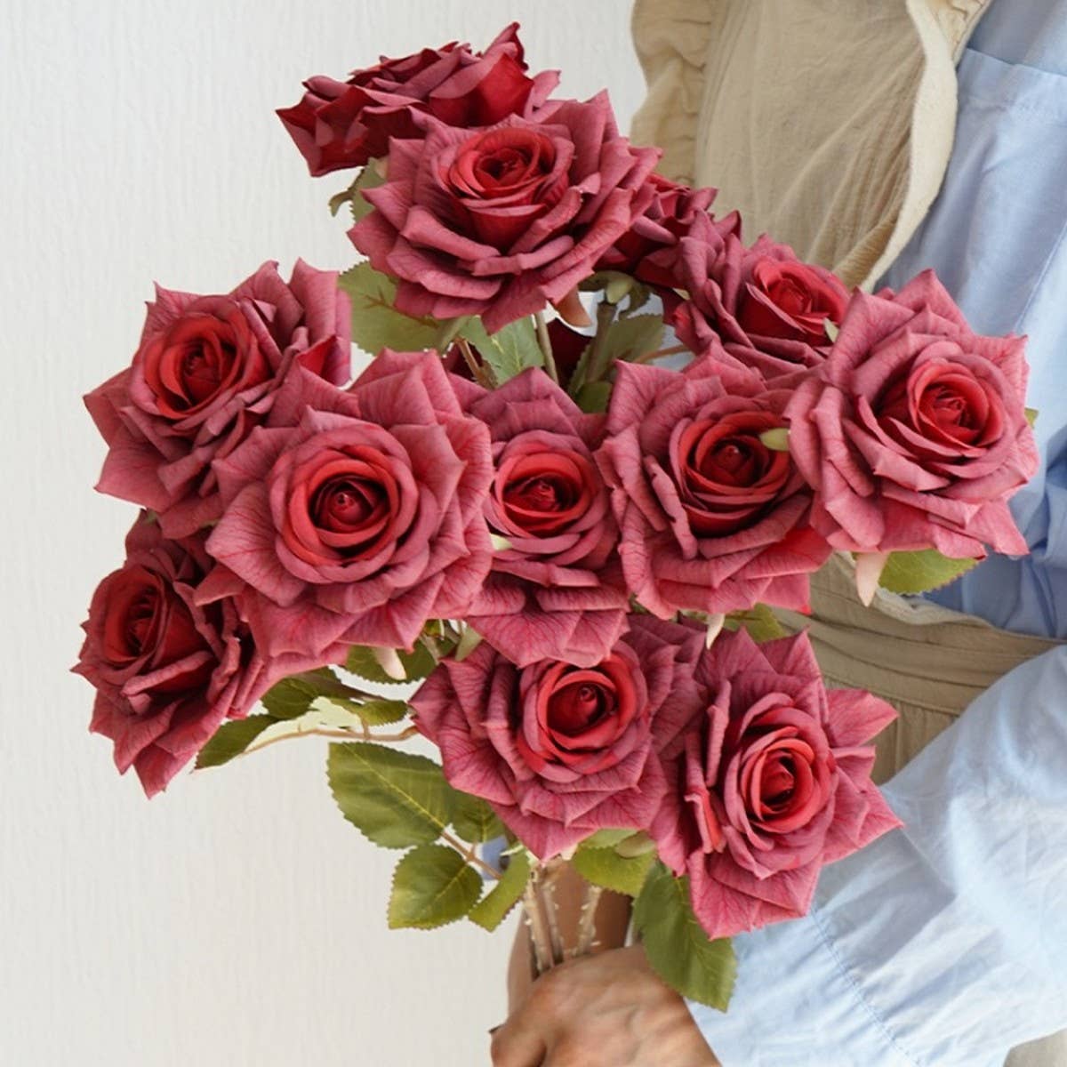 ARTIFICIAL CAPPUCCINO ROSE BOUQUET WITH 3 HEADS_CWMM6505