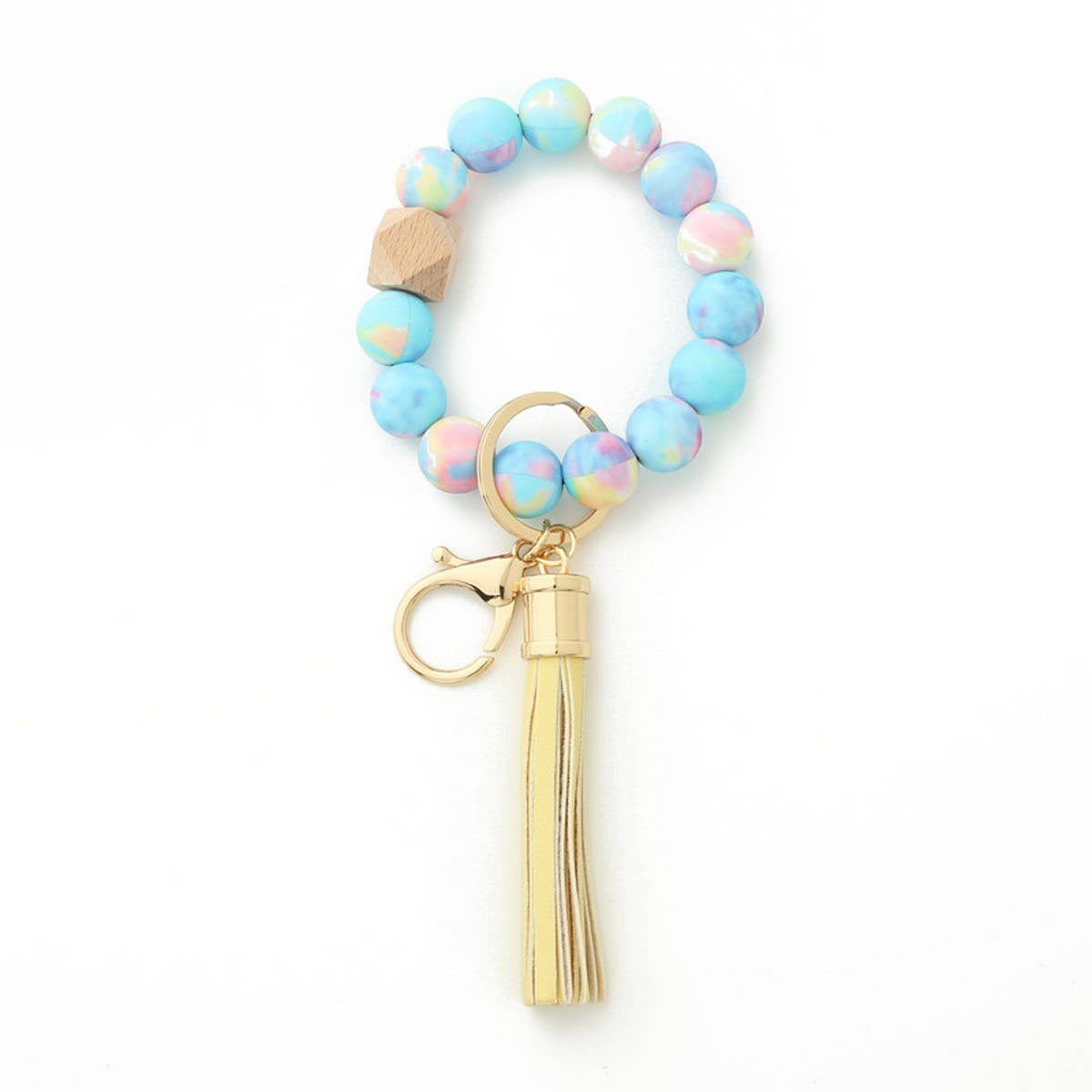 LEOPARD PRINT SILICONE BEAD BRACELET KEYCHAIN_CWMM6874