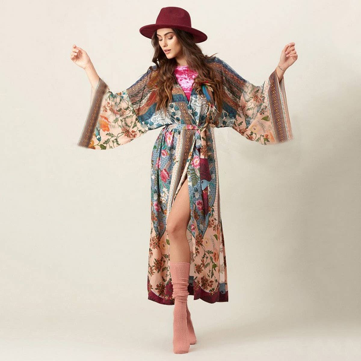 RAYON FLORAL BIKINI COVER UP BEACH CARDIGAN_CWMM6307