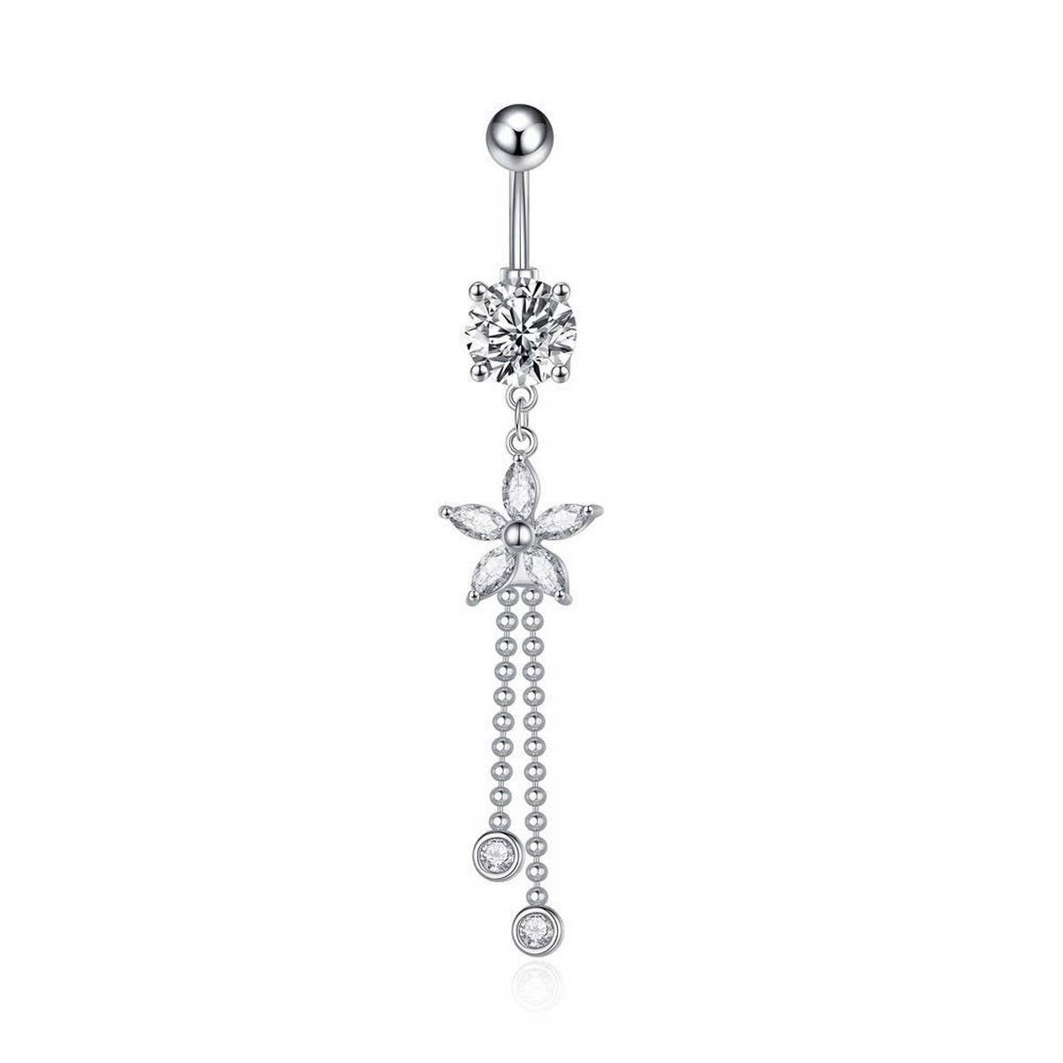 TASSEL FLOWER PETAL STAINLESS STEEL BELLY RING_CWMM9459