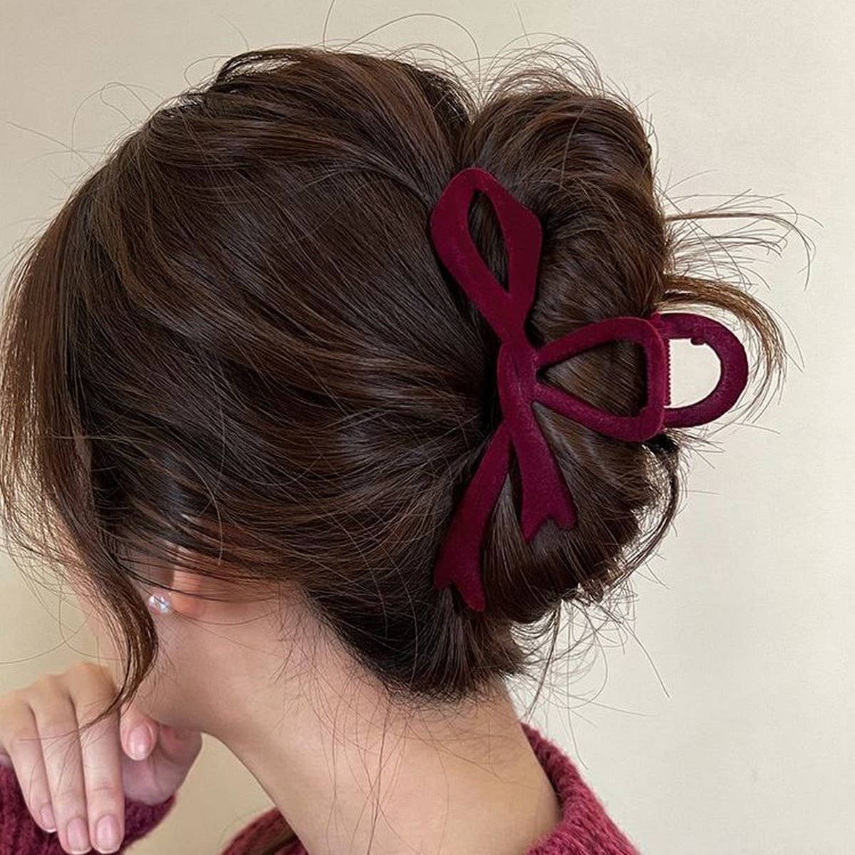 Velvet Bow Hair Clip Red Claw For Elegant Updos_Cwaha07311