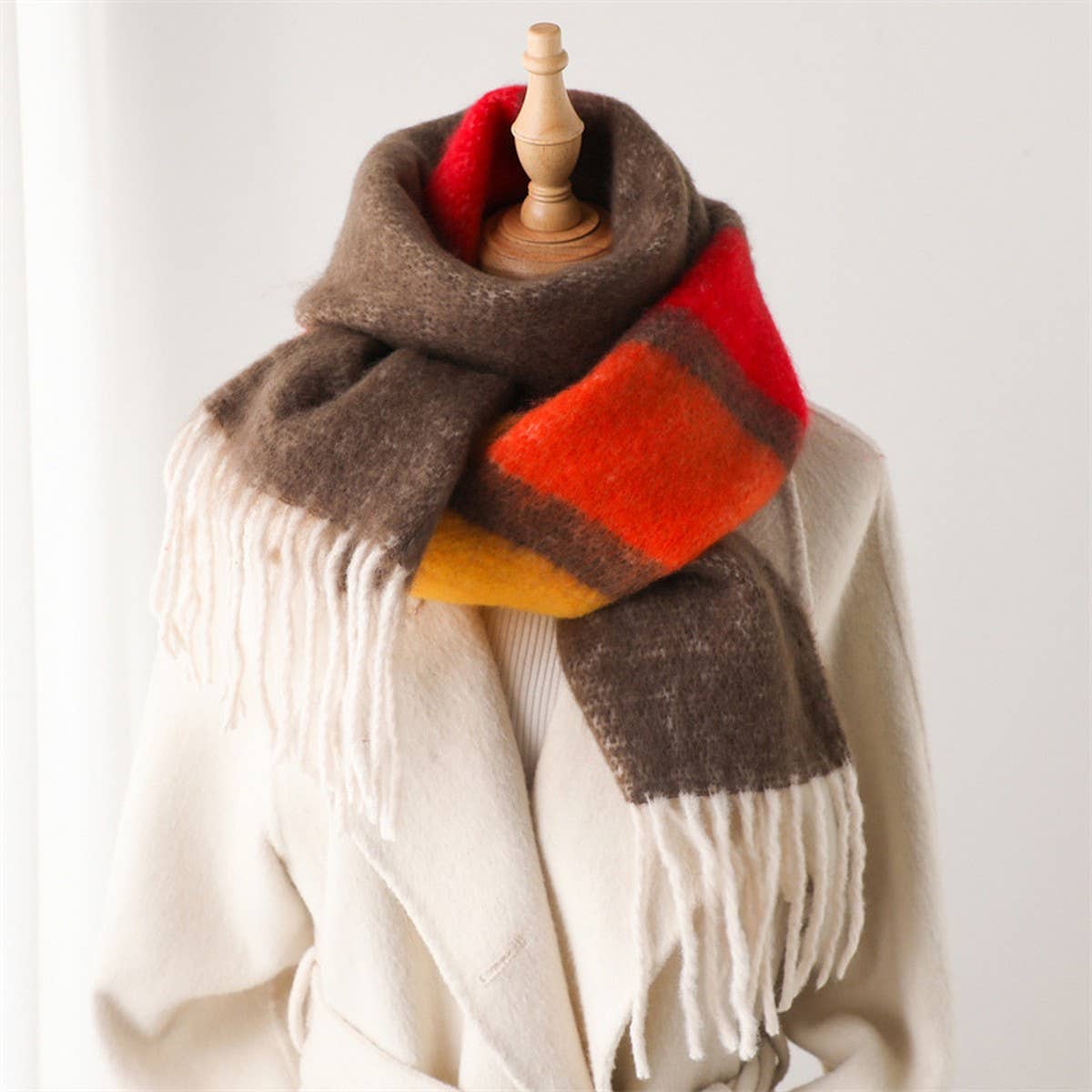 Fuzzy Mohair-Feel Rainbow Fringe Scarf_Cwasc2757