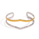 18K GOLD SILVER HAMMERED DOUBLE LAYER CUFF_