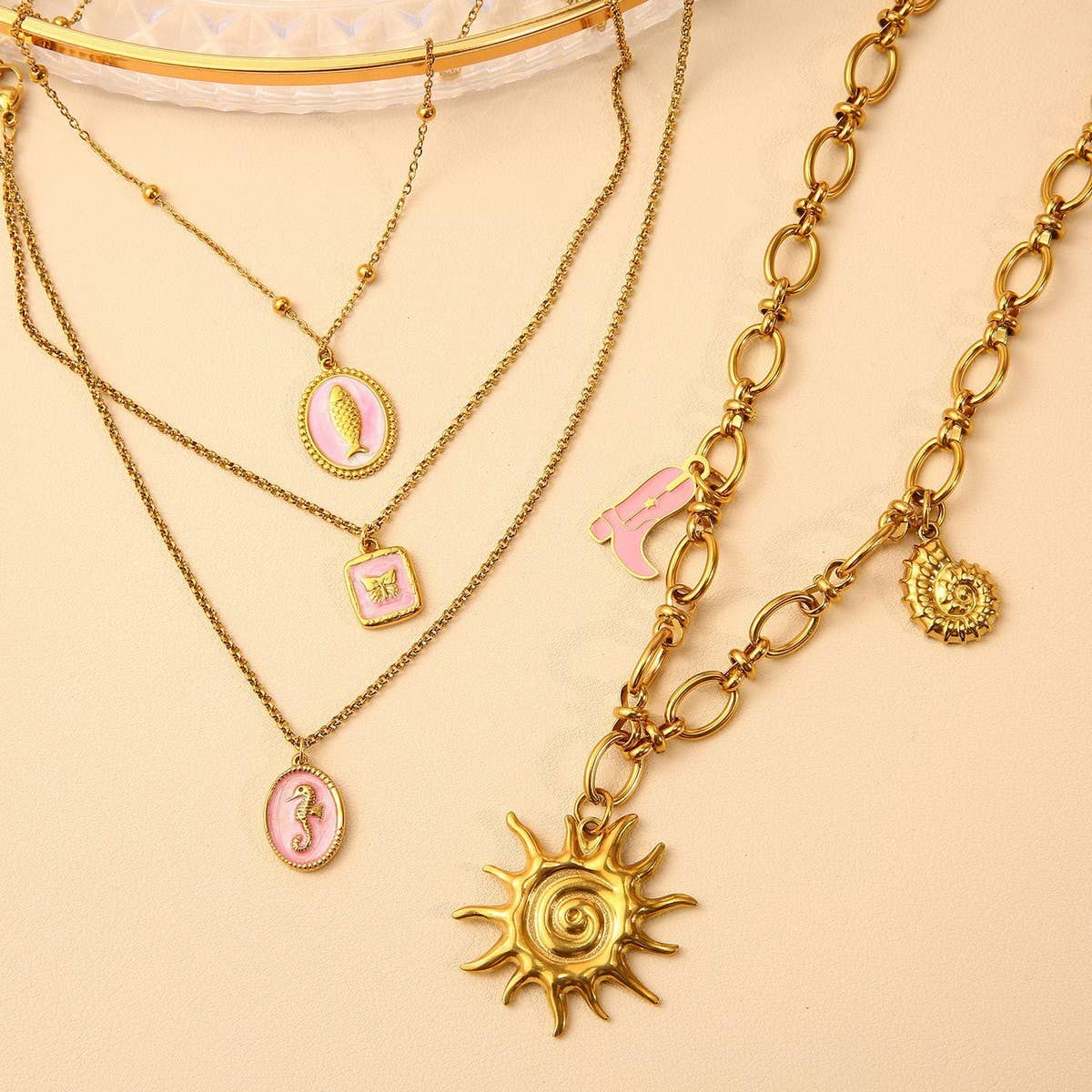 OCEAN STYLE STEEL NECKLACE WITH SHELL FISH_CWMM8834