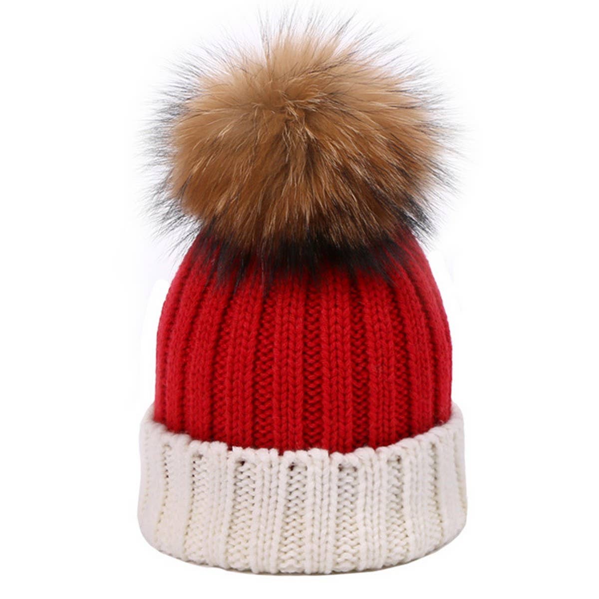 Women¡¯S Knit Two-Tone Pom Beanie Winter Hat_Cwah04990