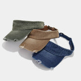 DISTRESSED DENIM VISOR HAT VINTAGE SUNSHADE CAP_CWAH3286