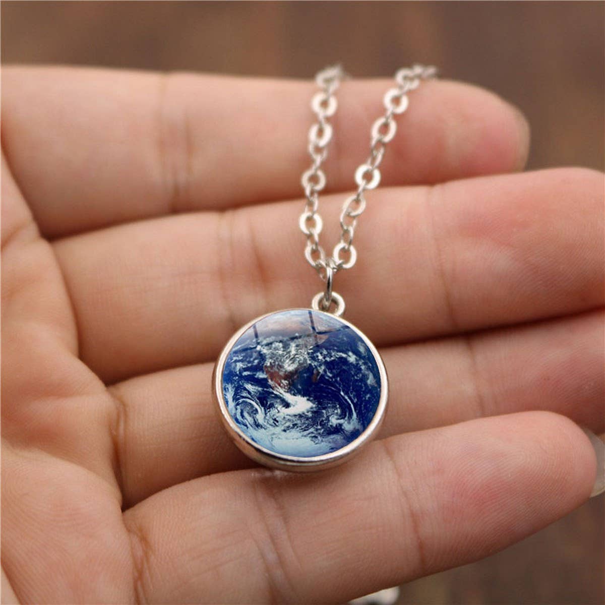 EARTH PATTERN CRYSTAL GLASS BALL PENDANT NECKLACE_CWMM0498