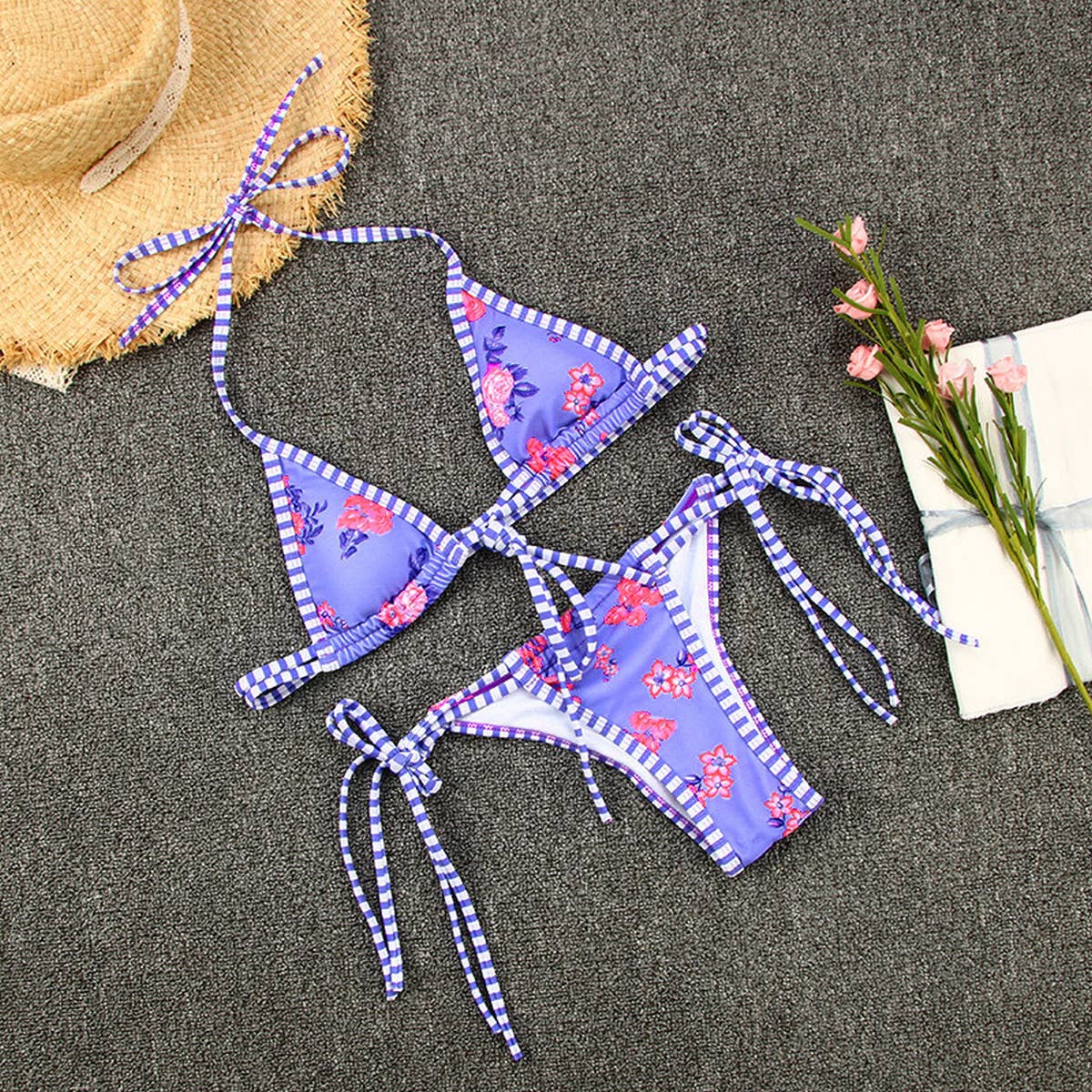 CONTRAST PRINT STRAPPY BIKINI SWIMSUIT_CWMW0240