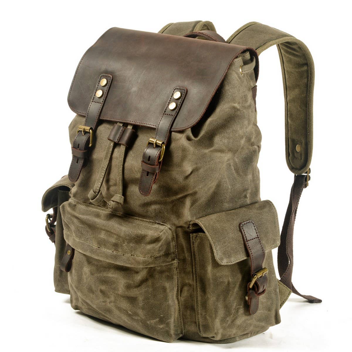 STREET STYLE WAXED CANVAS LEATHER BACKPACK_CWAB5538