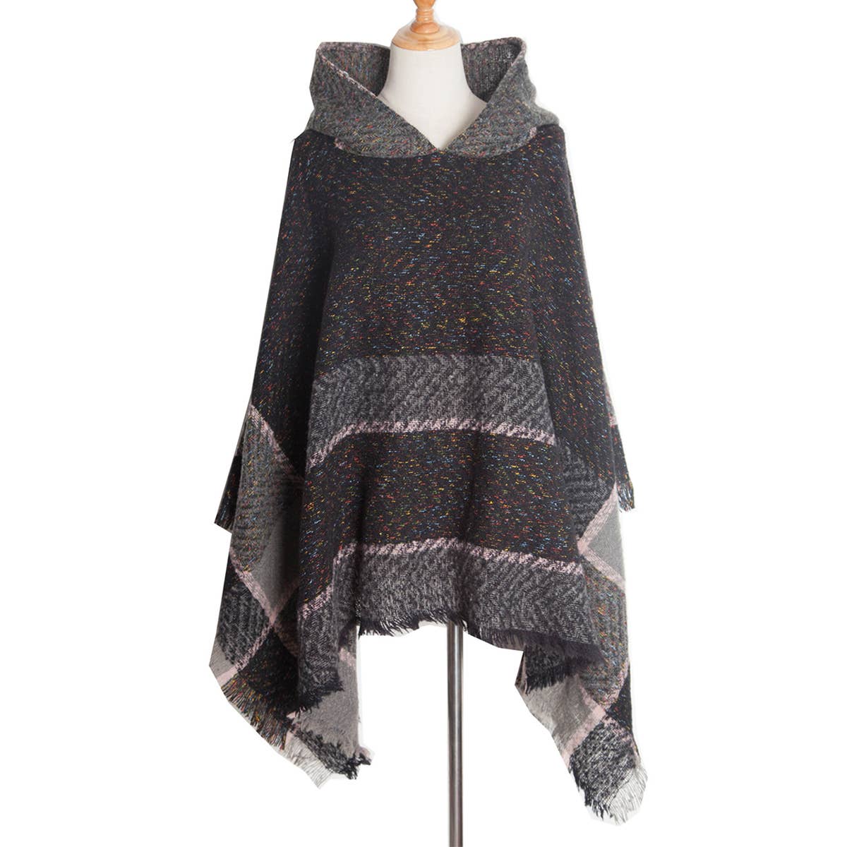 Women Herringbone Pattern Hooded Shawl_Cwasc1202