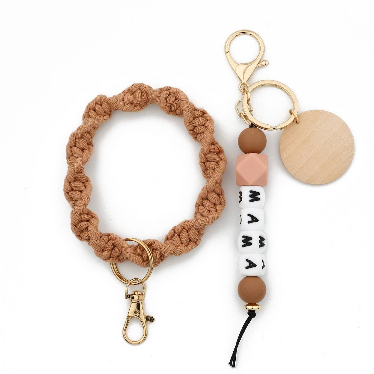 MAMA LETTER BRAIDED SILICONE BEAD KEYCHAIN_CWMM6880