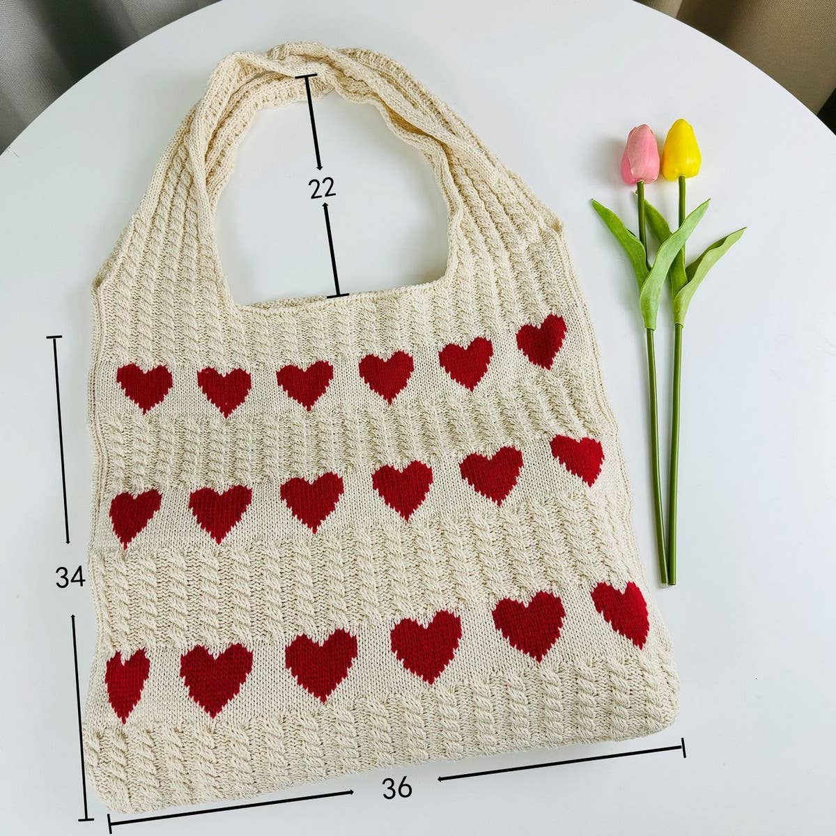 Cwab4569_Heart Pattern Knitted Large Capacity Tote Bag