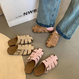 LEATHER CLOSED TOE SLIP ON FLAT MULE SANDALS_CWSHF0151